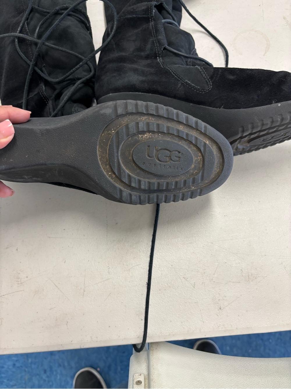 UGG Black Suede Lace-Up Wedge Boots - Picture 2 of 3